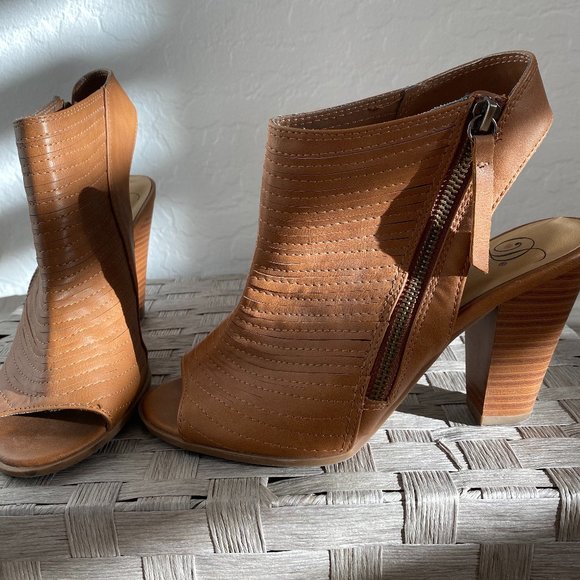 Divalicious Heeled Open Toe Booties- Tan - Picture 1 of 4